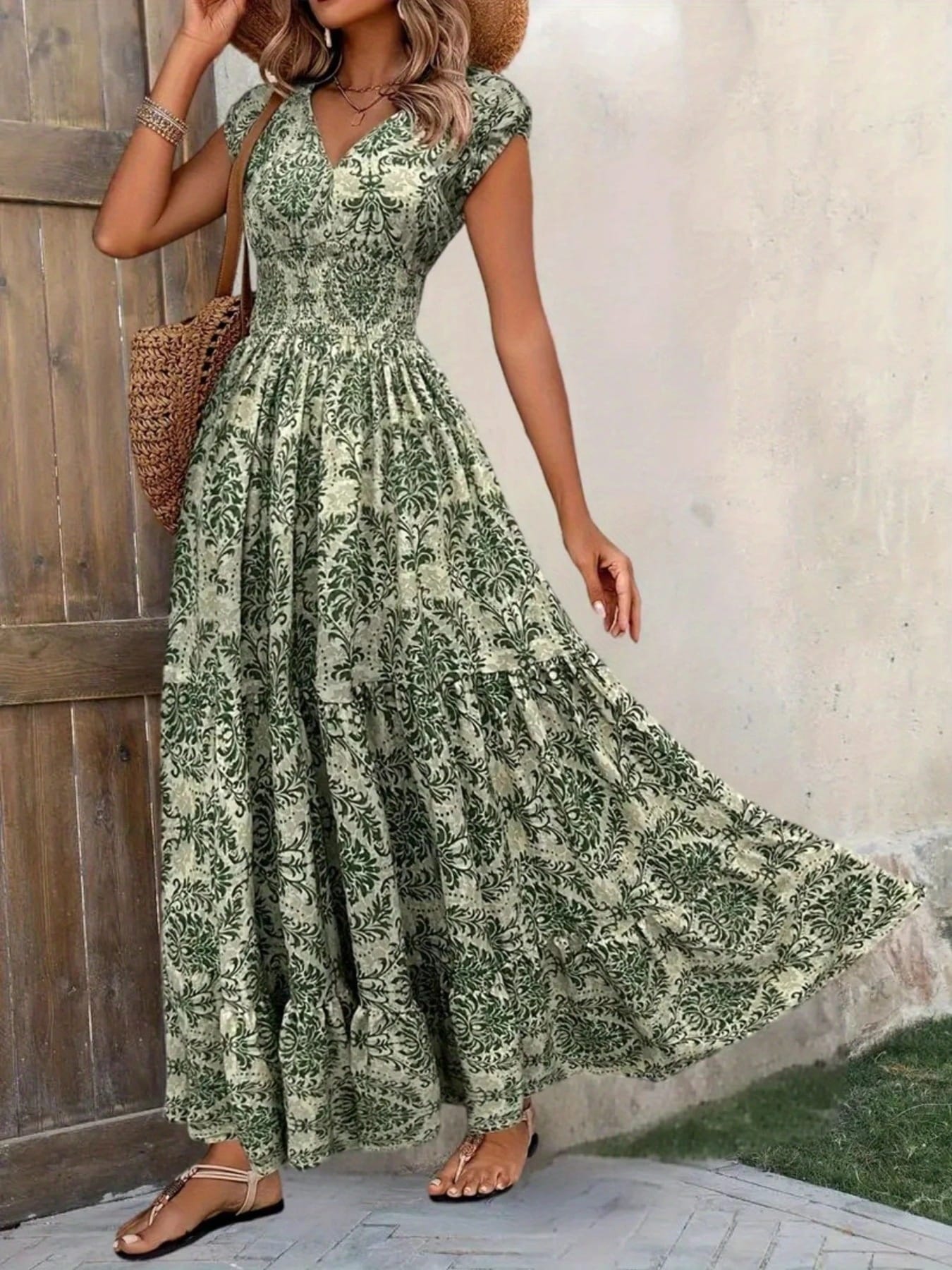 Summer Vacation Printed Cap Sleeve Maxi Dress The Nicole Collection
