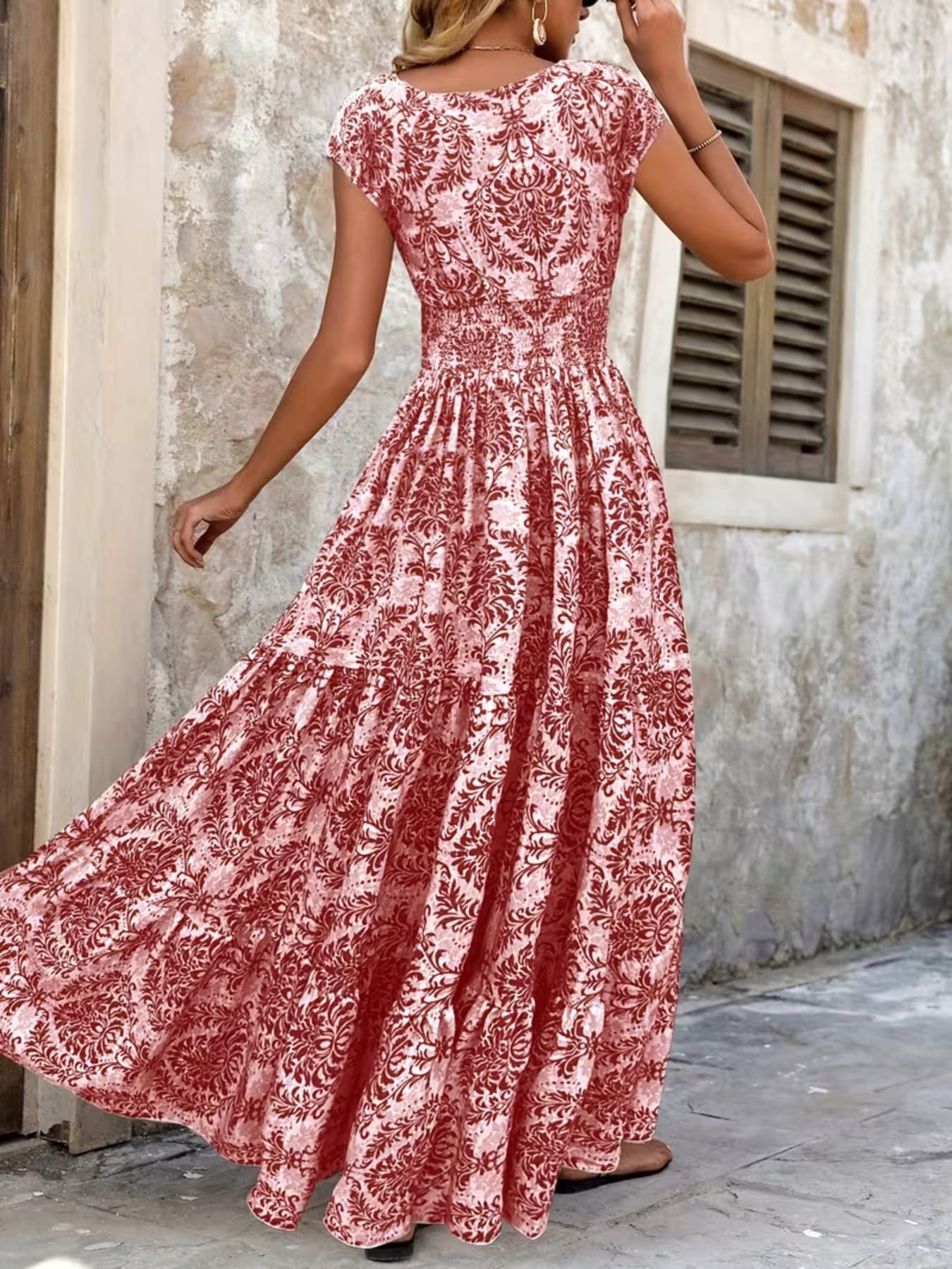 Summer Vacation Printed Cap Sleeve Maxi Dress The Nicole Collection