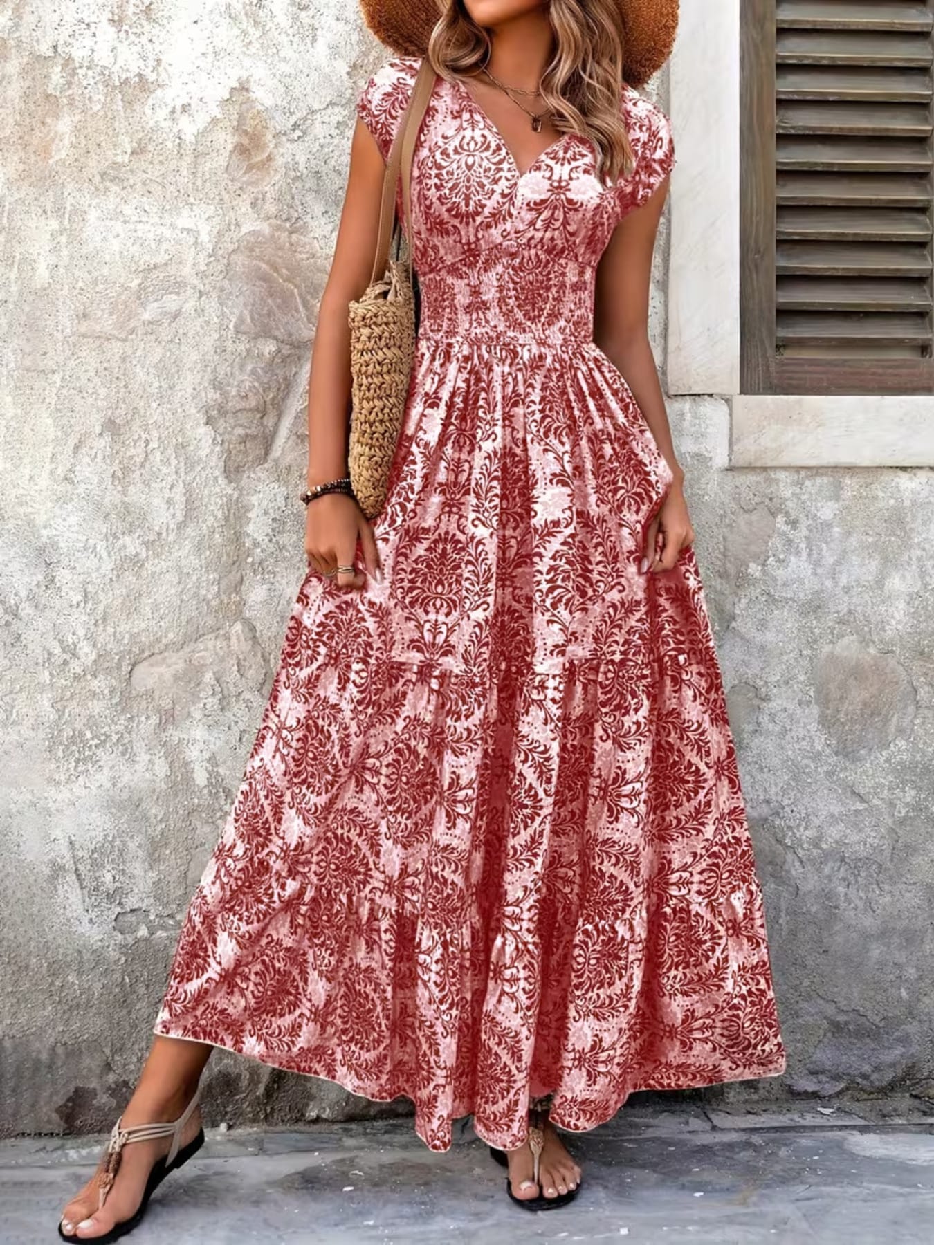 Summer Vacation Printed Cap Sleeve Maxi Dress The Nicole Collection