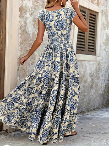 Summer Vacation Printed Cap Sleeve Maxi Dress The Nicole Collection