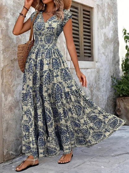 Summer Vacation Printed Cap Sleeve Maxi Dress The Nicole Collection
