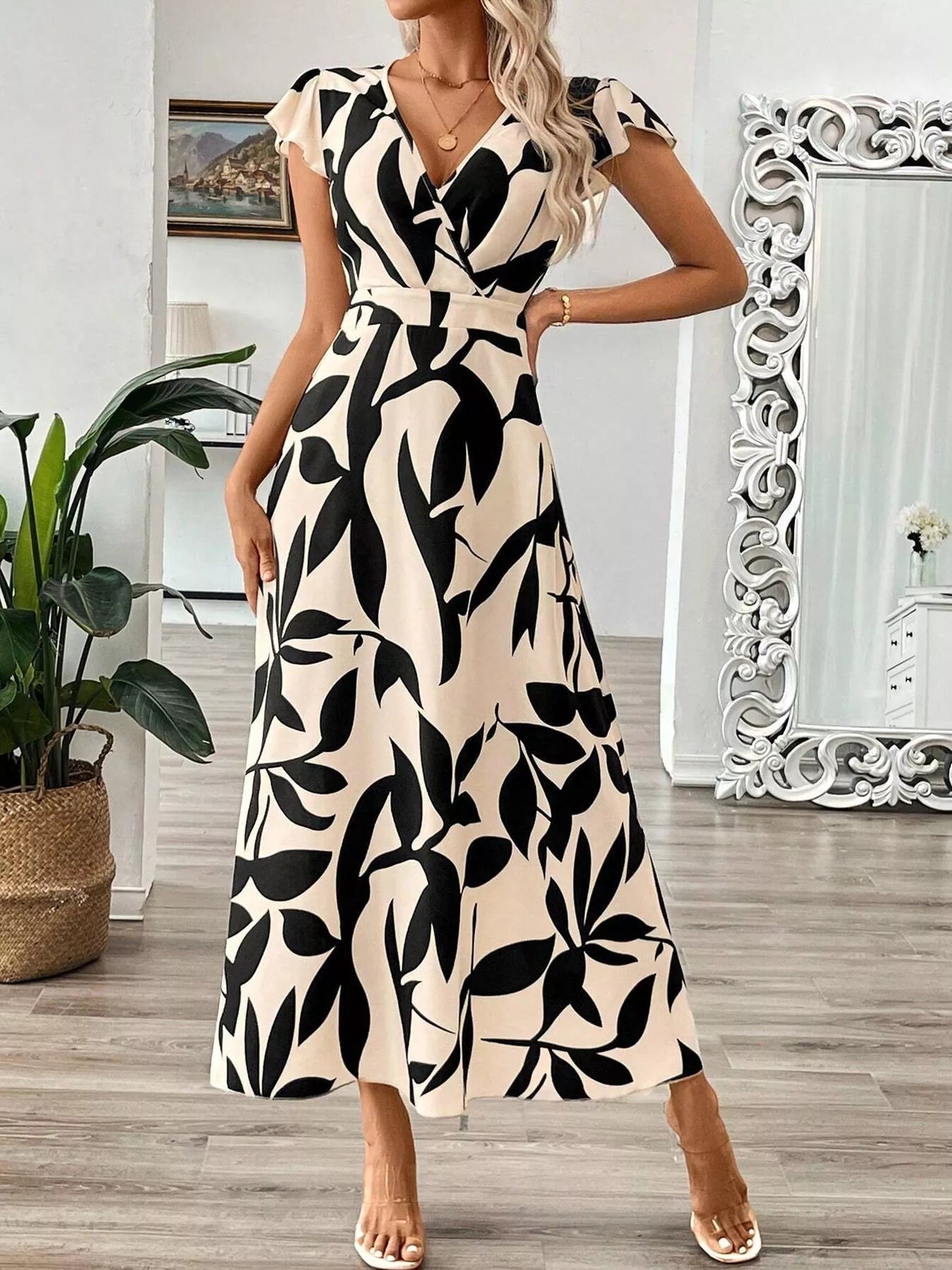 Surplice Cap Sleeve Midi Dress Apricot / S The Nichole Collection - Official Site