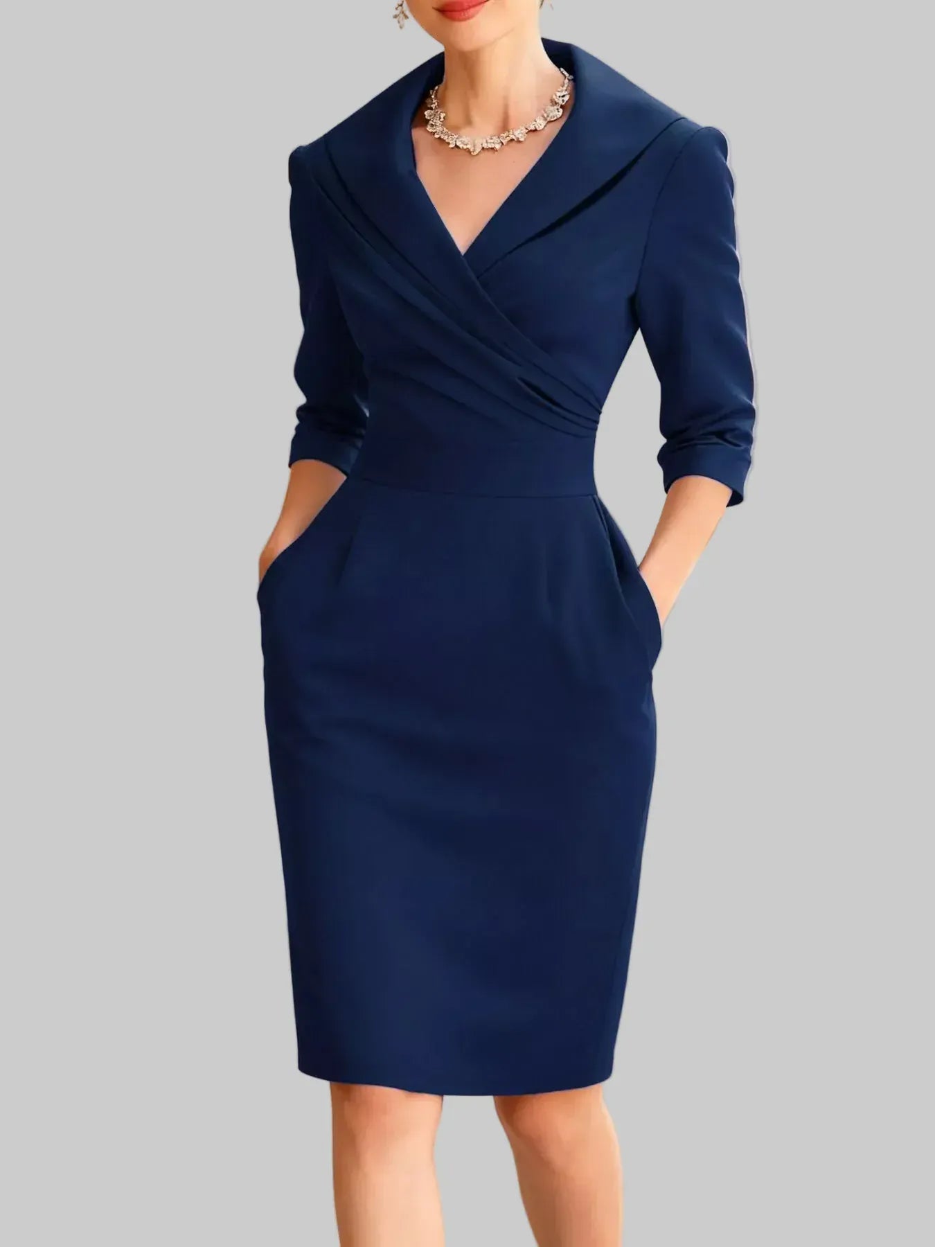 Surplice Long Sleeve Dress Dresses Navy Blue / S The Nichole Collection