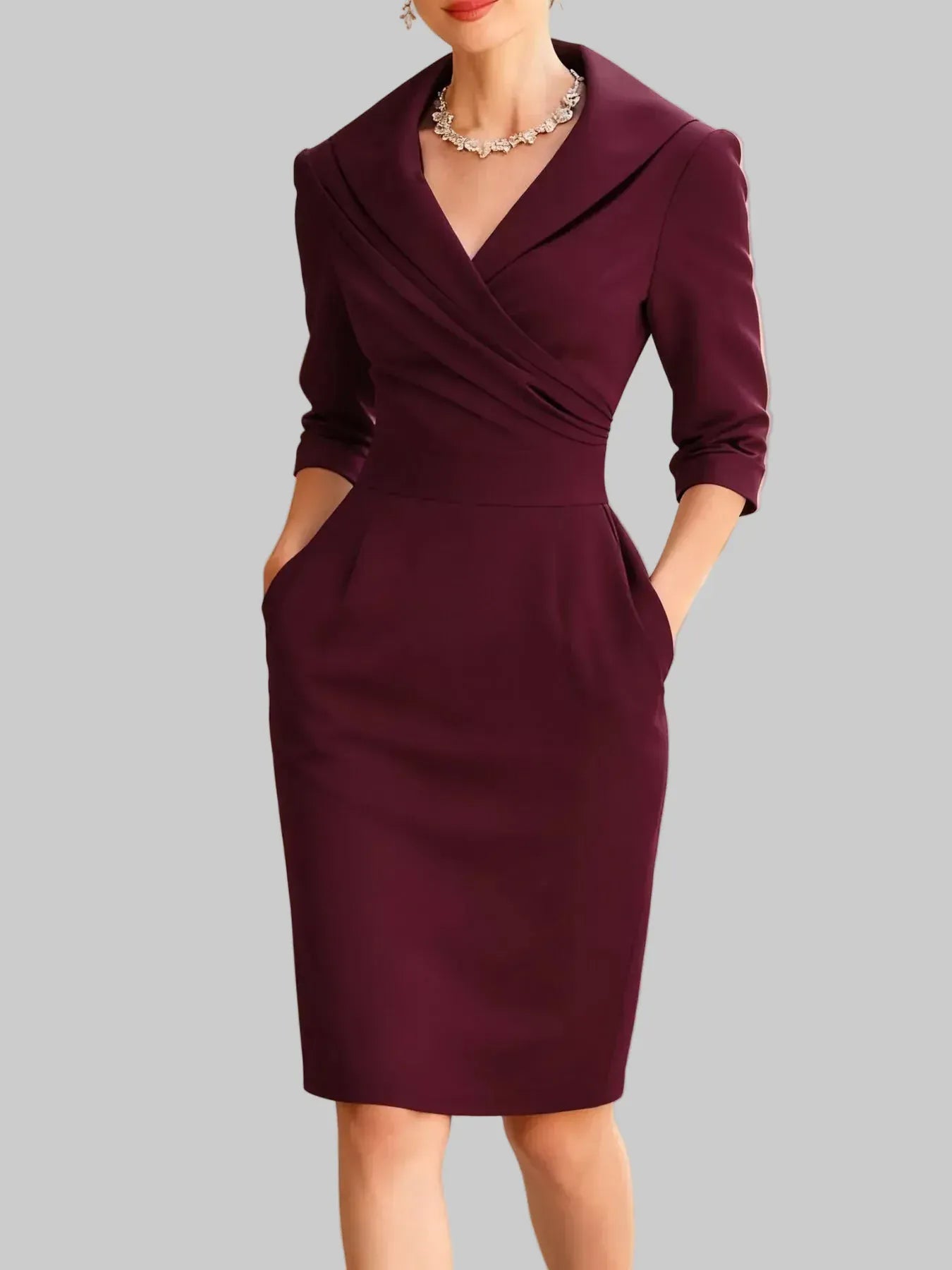 Surplice Long Sleeve Dress Dresses Wine Red / S The Nichole Collection