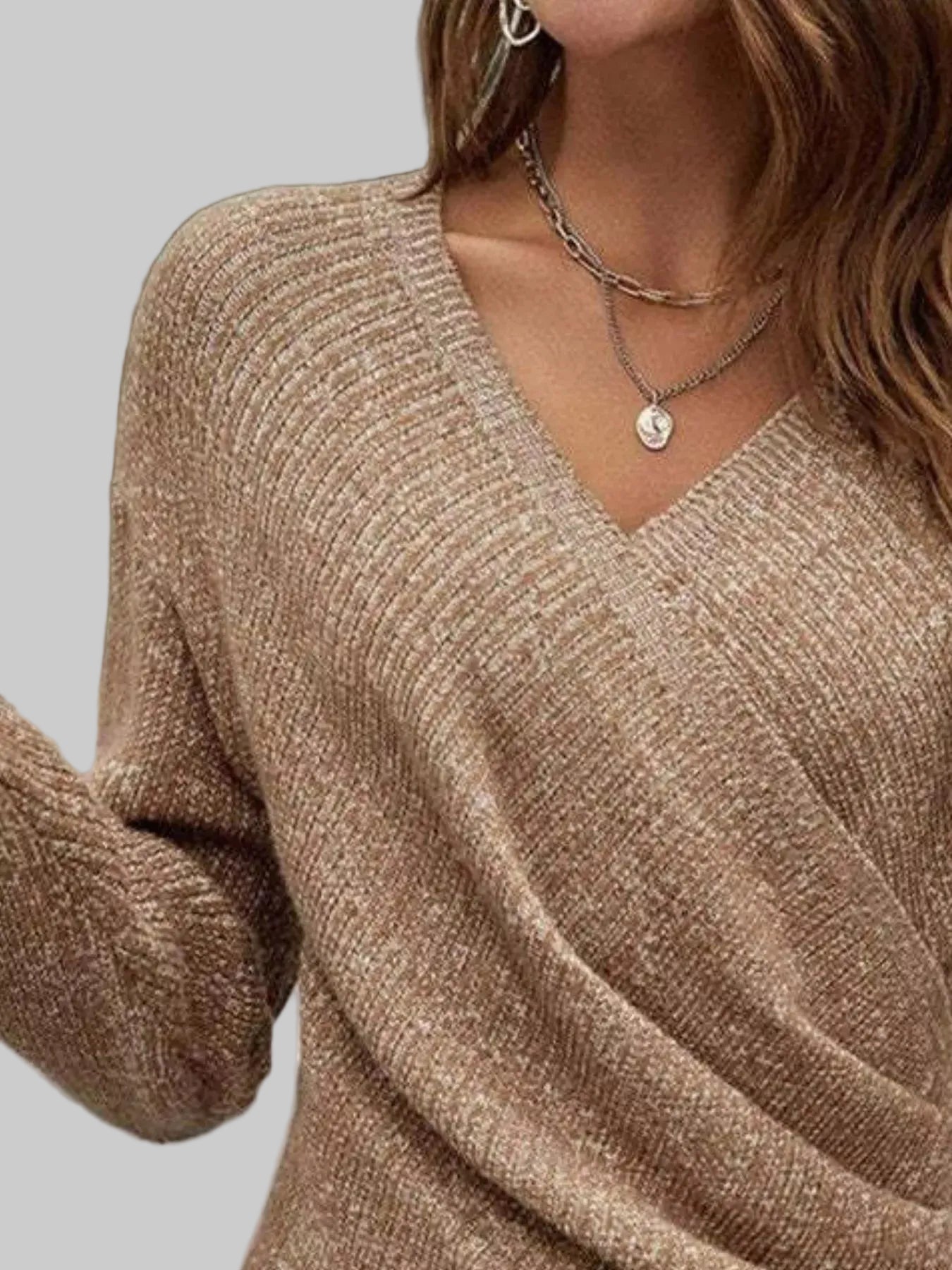 Wrap front long sleeve knit top women The Nichole Collection