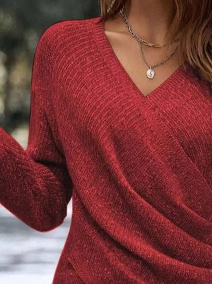 Wrap front long sleeve knit top women The Nichole Collection