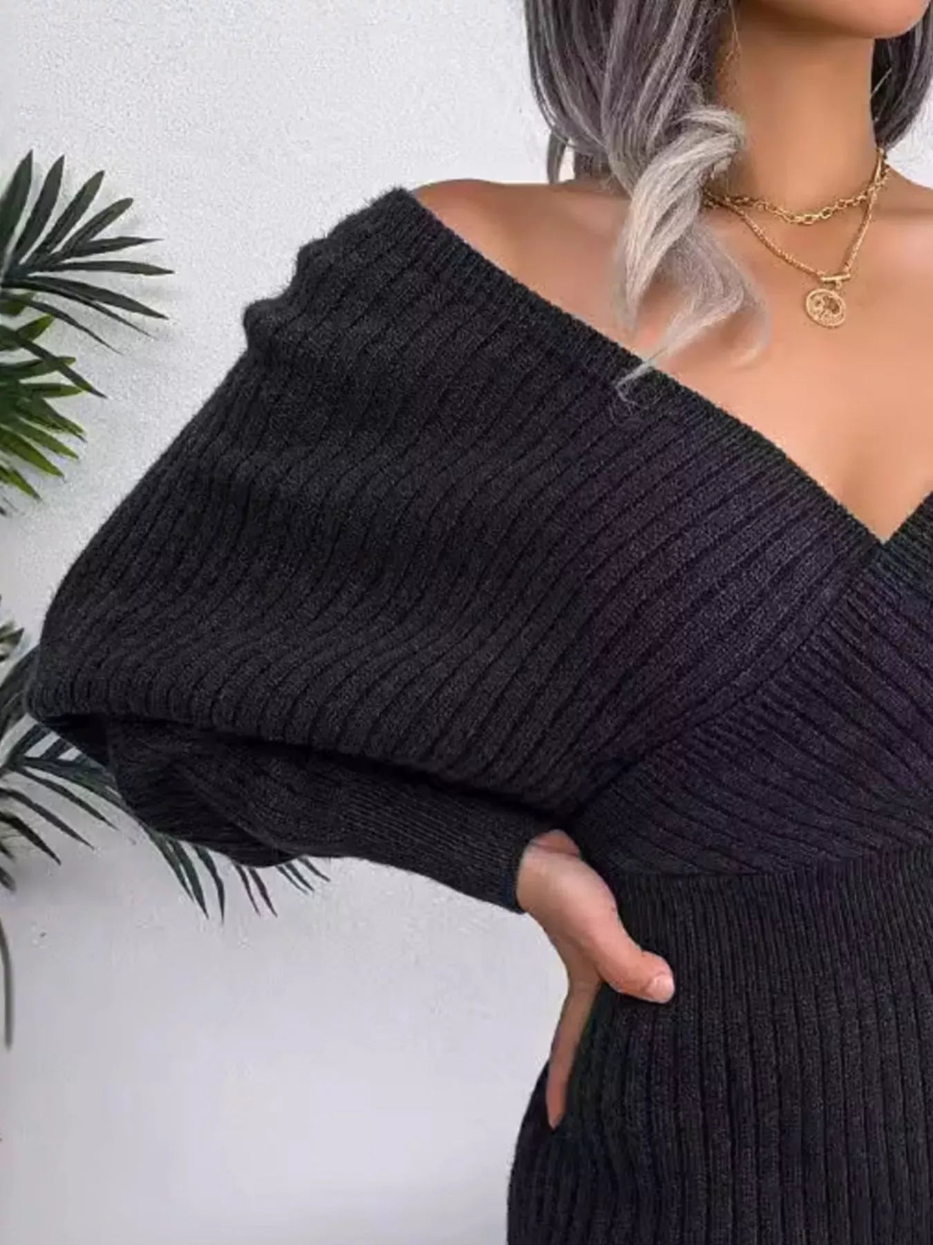 Surplice Long Sleeve Sweater Dress The Nichole Collection