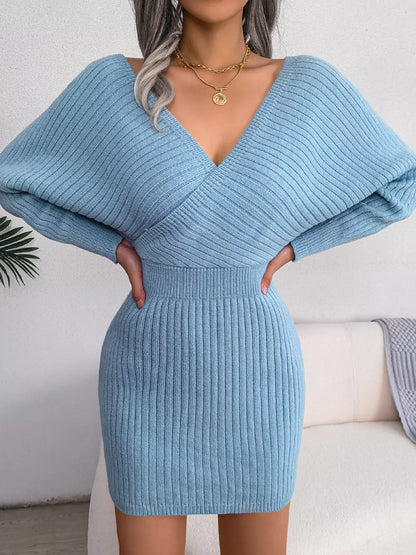 Surplice Long Sleeve Sweater Dress The Nichole Collection