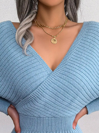 Surplice Long Sleeve Sweater Dress The Nichole Collection