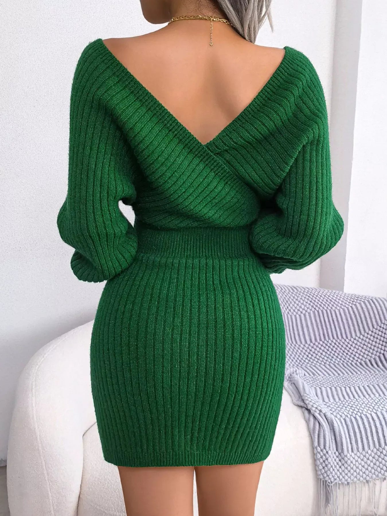 Surplice Long Sleeve Sweater Dress The Nichole Collection