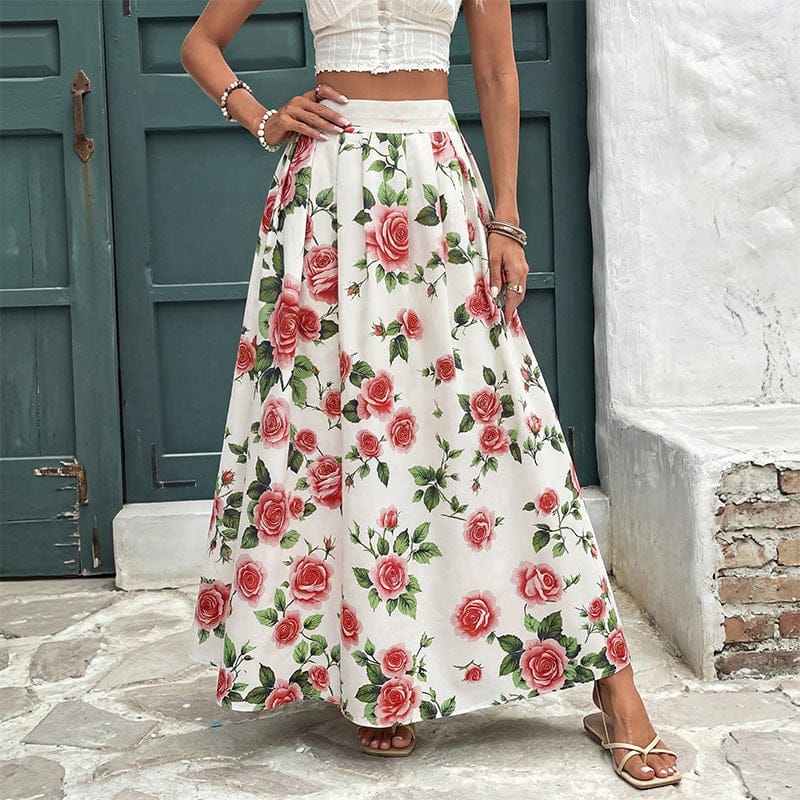 Sweet Vacation Rose Printed High Waist Skirt The Nicole Collection
