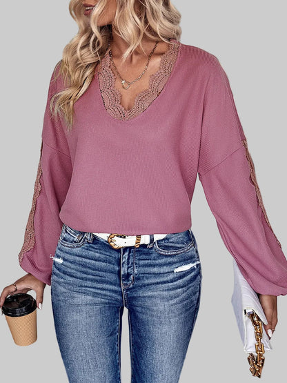 Sweetheart Lace Detail V-Neck Top Moonlit Mauve / S The Nichole Collection - Official Site
