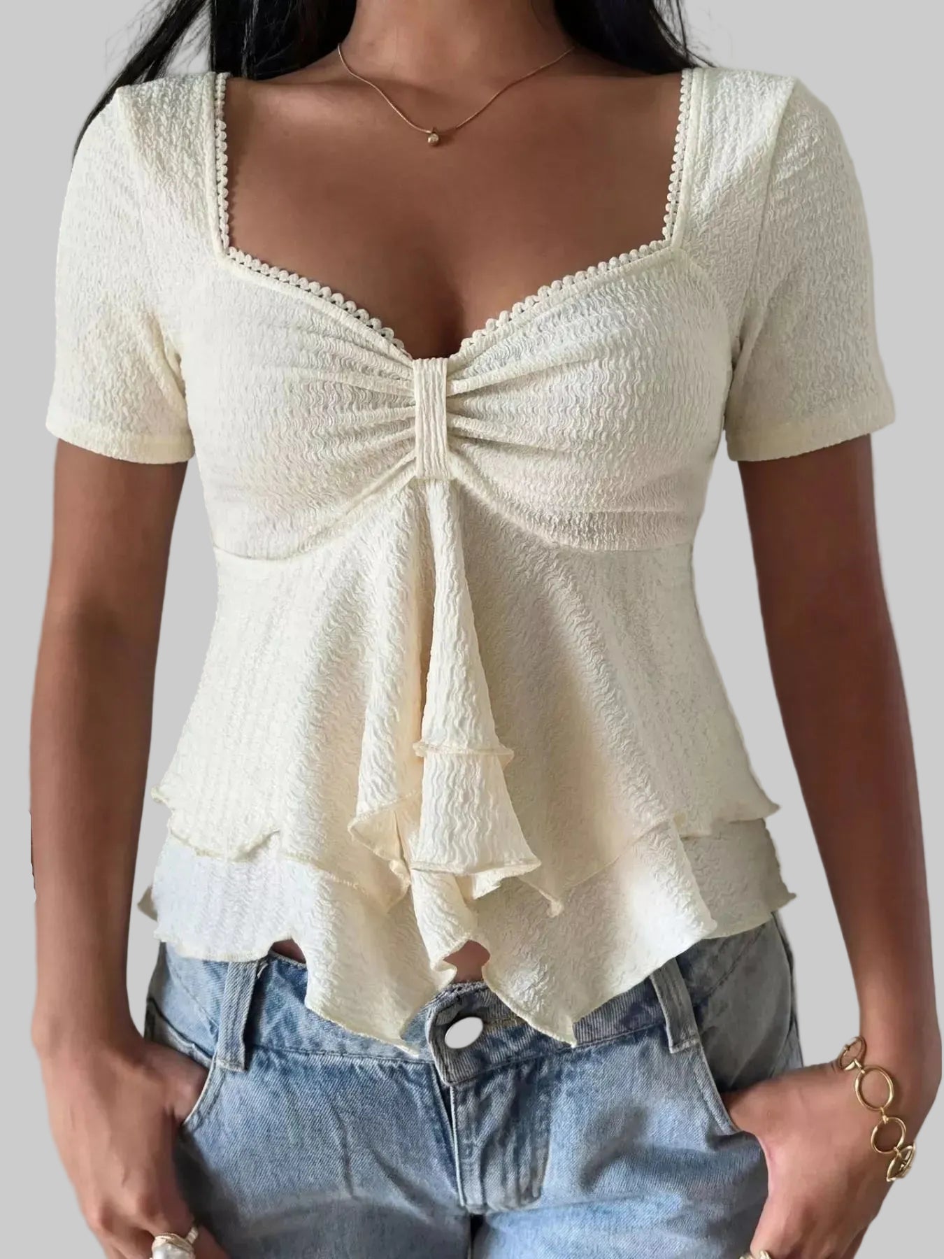 Sweetheart Neck Layered Ruffle Top Creamy White / S The Nichole Collection - Official Site
