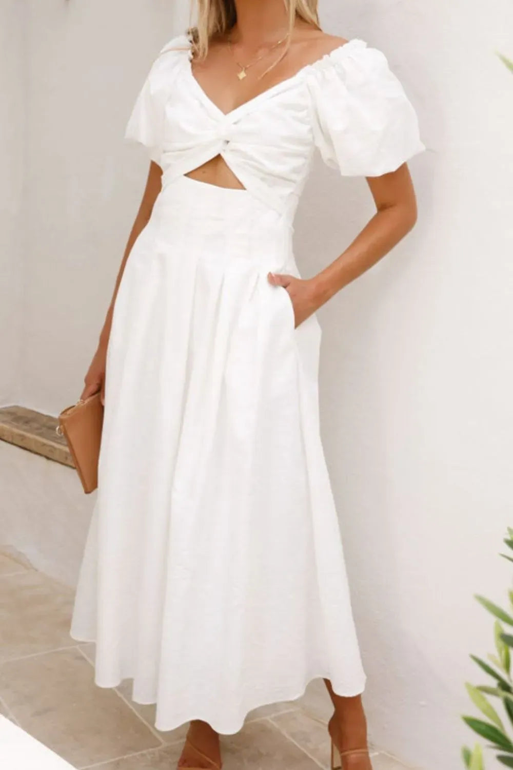 Sweetheart Neck Puff Sleeve Dress White / S The Nichole Collection