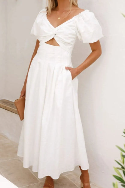 Sweetheart Neck Puff Sleeve Dress White / S The Nichole Collection