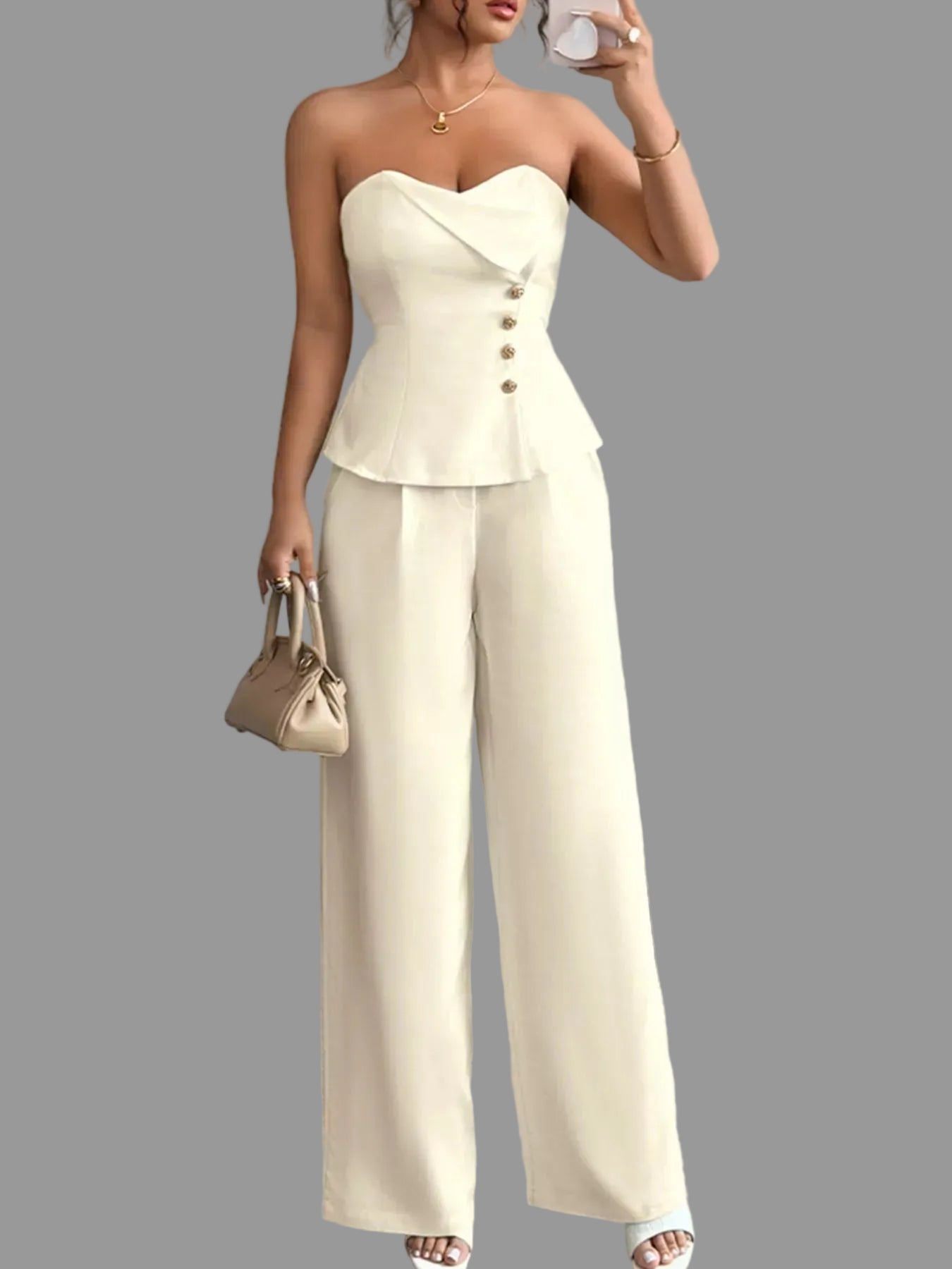 Sweetheart Neck Tube Top and PantsSet Apricot / S The Nichole Collection