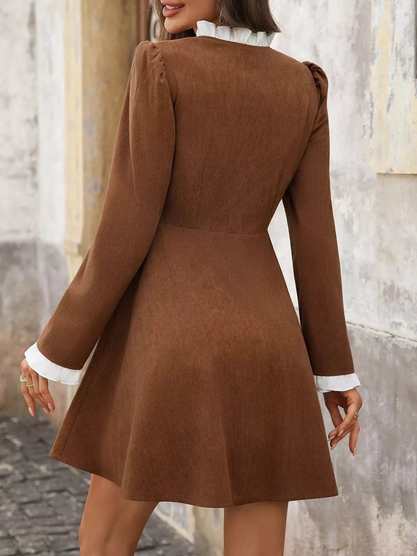 Women's Tailored Button-Front Long Sleeve Dress | The Nichole Collection Brown / L Women's Tailored Button-Front Long Sleeve Dress | The Nichole Collection Brown / L