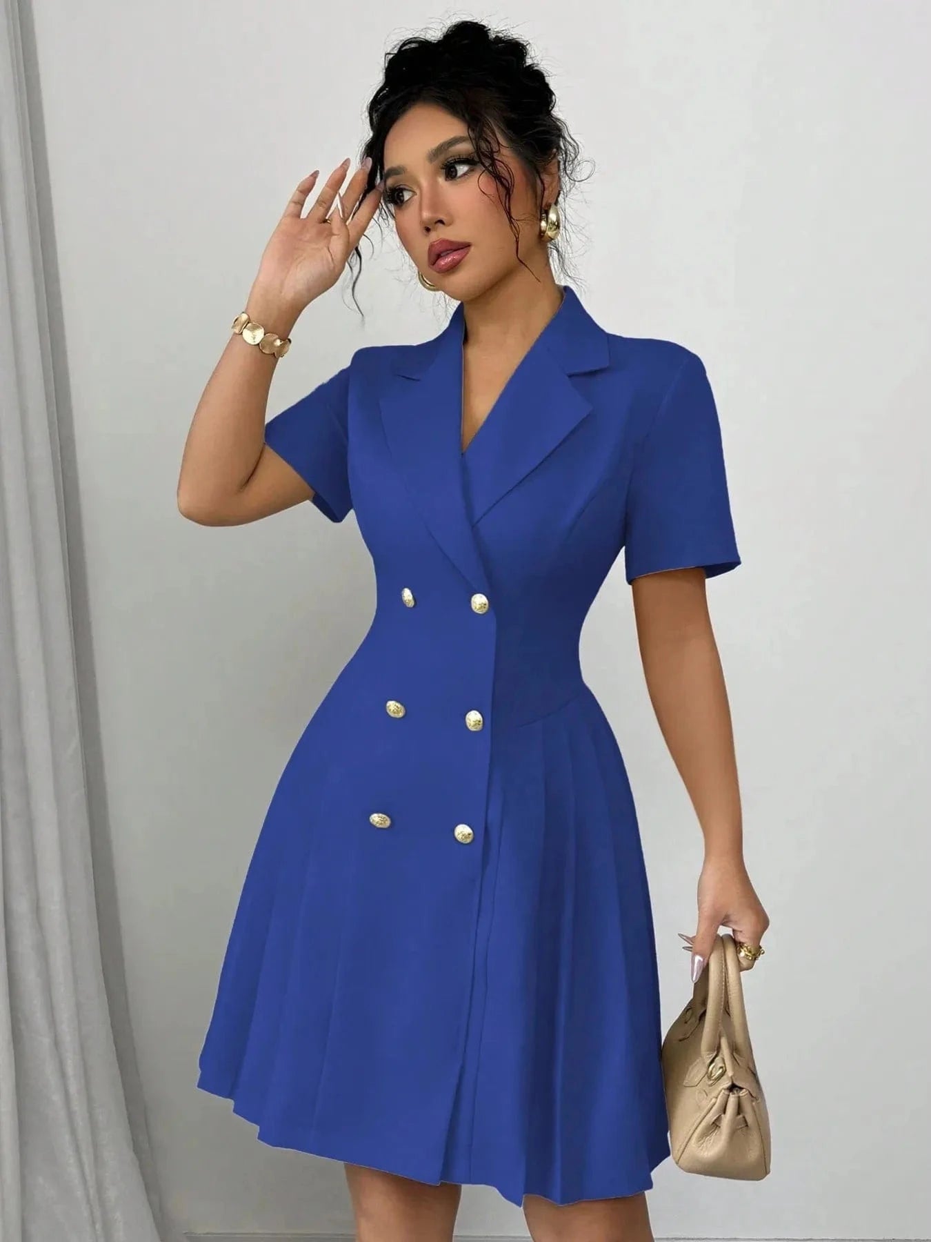Tailored Double-Breasted Short Sleeve Dress Dresses The Nichole Collection
