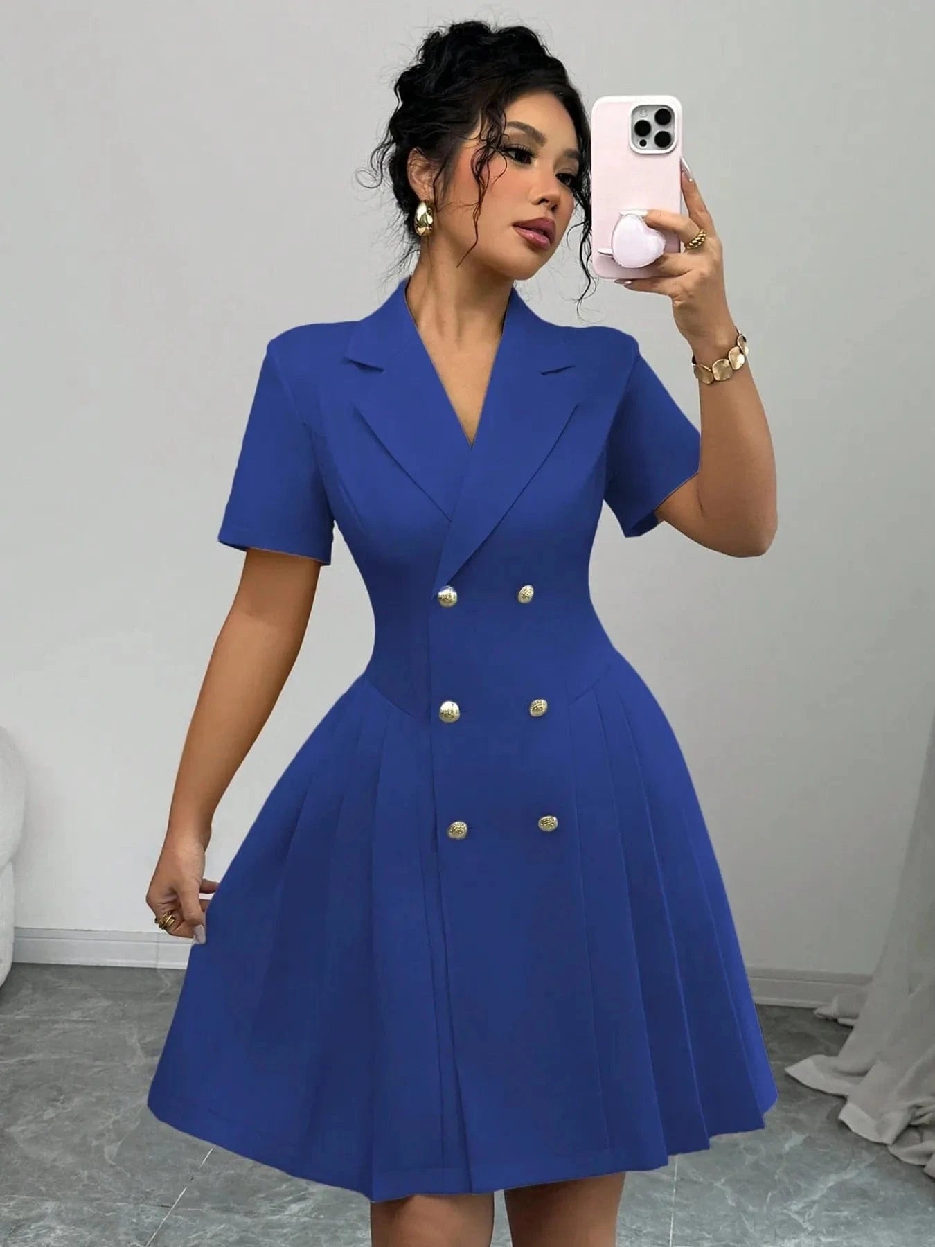 Tailored Double-Breasted Short Sleeve Dress Dresses The Nichole Collection