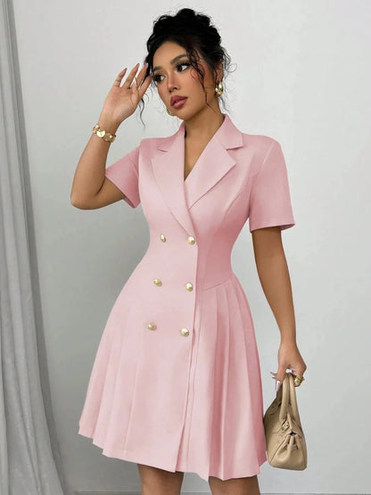Tailored Double-Breasted Short Sleeve Dress Dresses The Nichole Collection