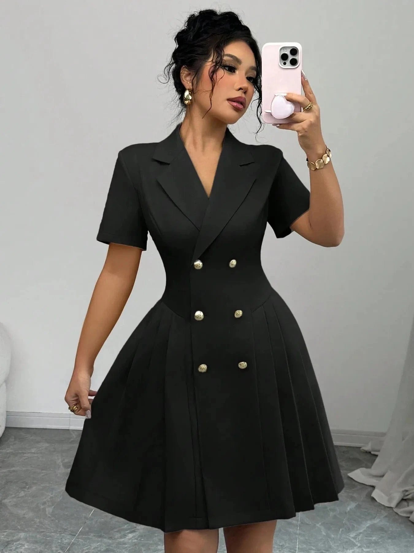 Tailored Double-Breasted Short Sleeve Dress Dresses The Nichole Collection