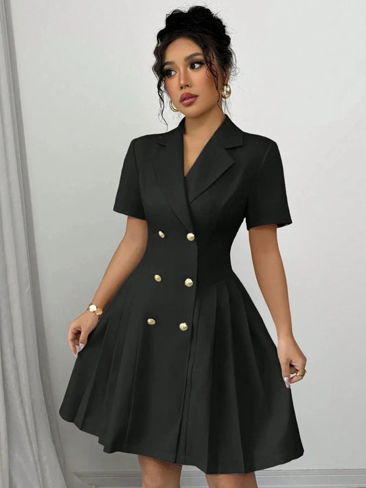 Tailored Double-Breasted Short Sleeve Dress Dresses The Nichole Collection