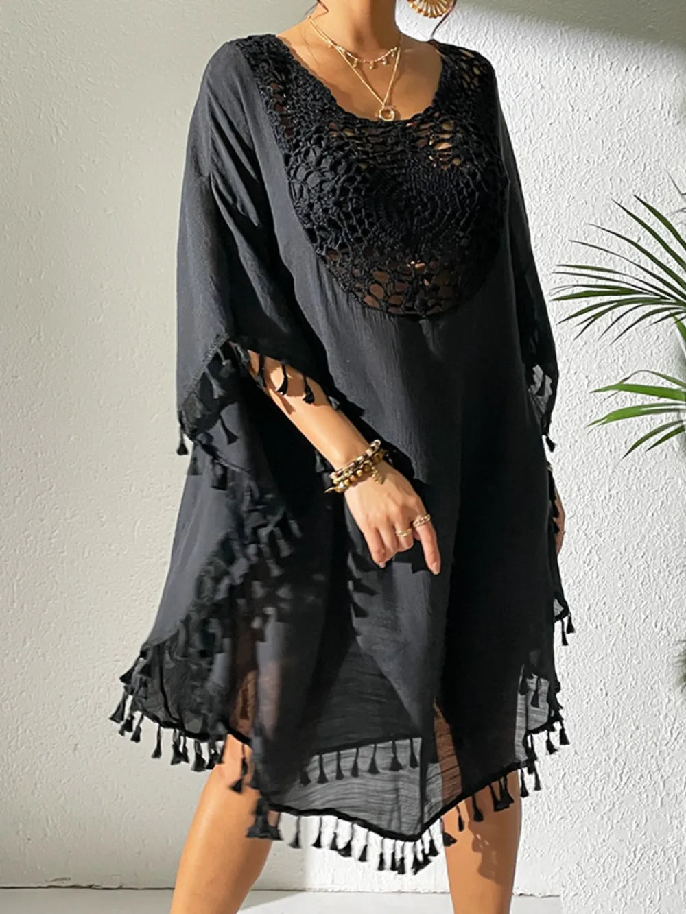 Tassel Cutout Scoop Neck Cover-Up Dress Crochet Dresses The Nichole Collection - Official Site