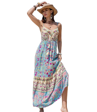 Tassel Floral Print Cami Dress Light Blue / S Maxi Dresses The Nichole Collection - Official Site