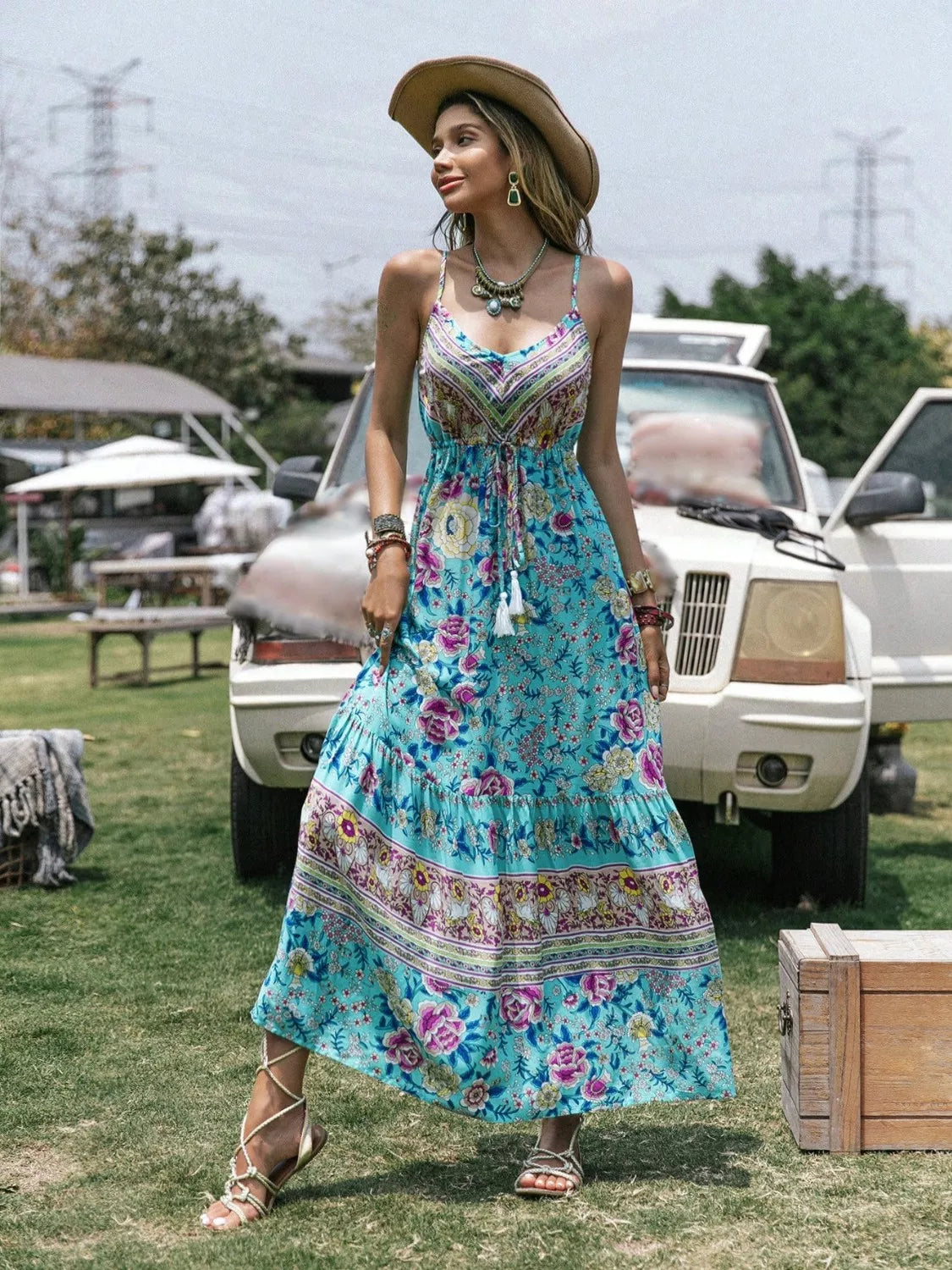 Tassel Floral Print Tiered Cami Dress Maxi Dresses The Nichole Collection - Official Site