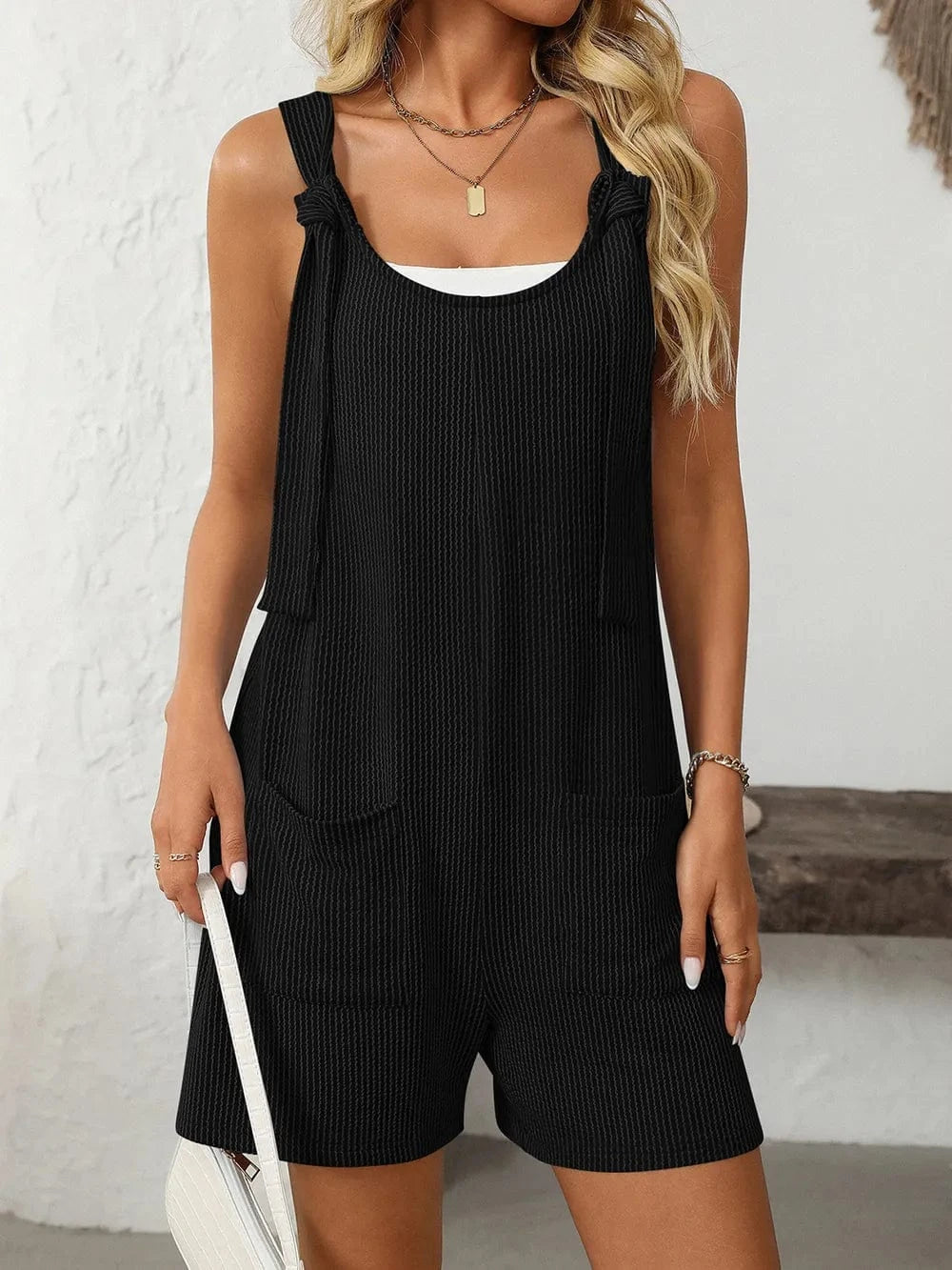Texture Adjustable Strap Overalls with Pockets The Nichole Collection