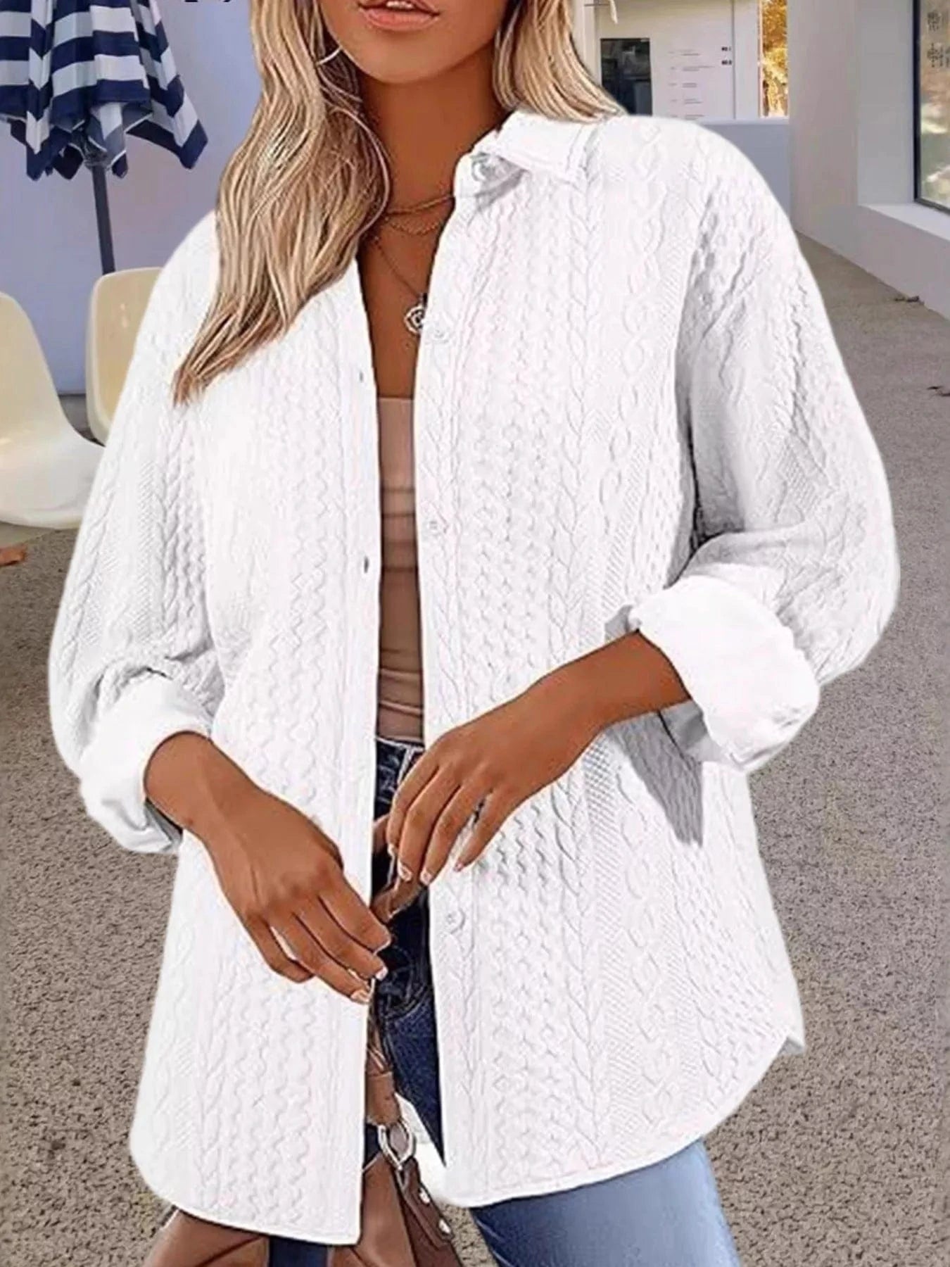 Texture Button Up Long Sleeve Shacket Jackets The Nichole Collection
