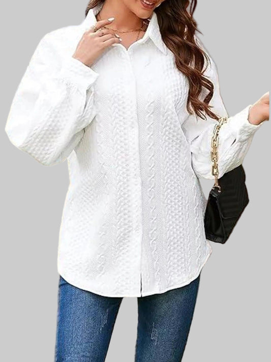 Texture Button Up Long Sleeve Shacket Jackets White / S The Nichole Collection