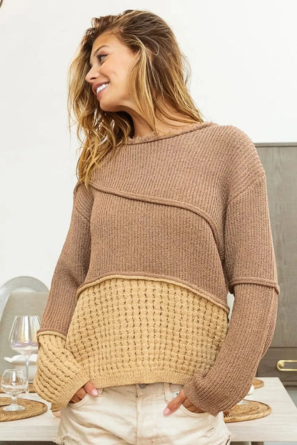 Texture Detail Contrast Drop Shoulder Sweater Sweaters The Nichole Collection