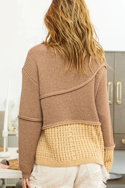 Texture Detail Contrast Drop Shoulder Sweater Sweaters The Nichole Collection