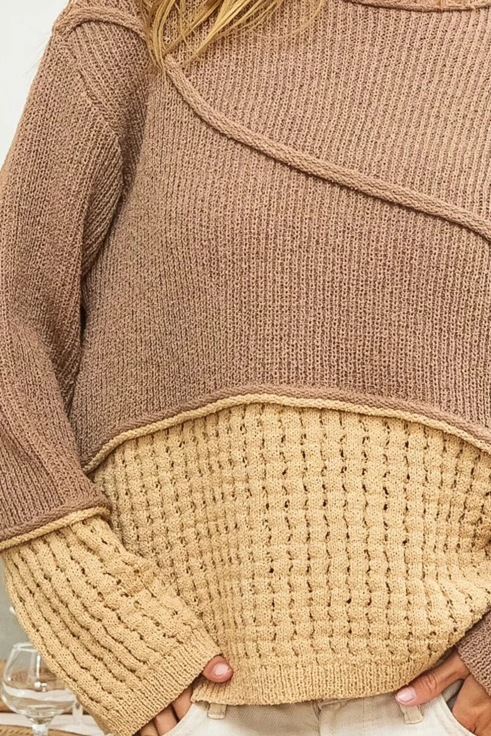 Texture Detail Contrast Drop Shoulder Sweater Sweaters The Nichole Collection