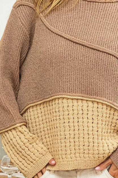 Texture Detail Contrast Drop Shoulder Sweater Sweaters The Nichole Collection