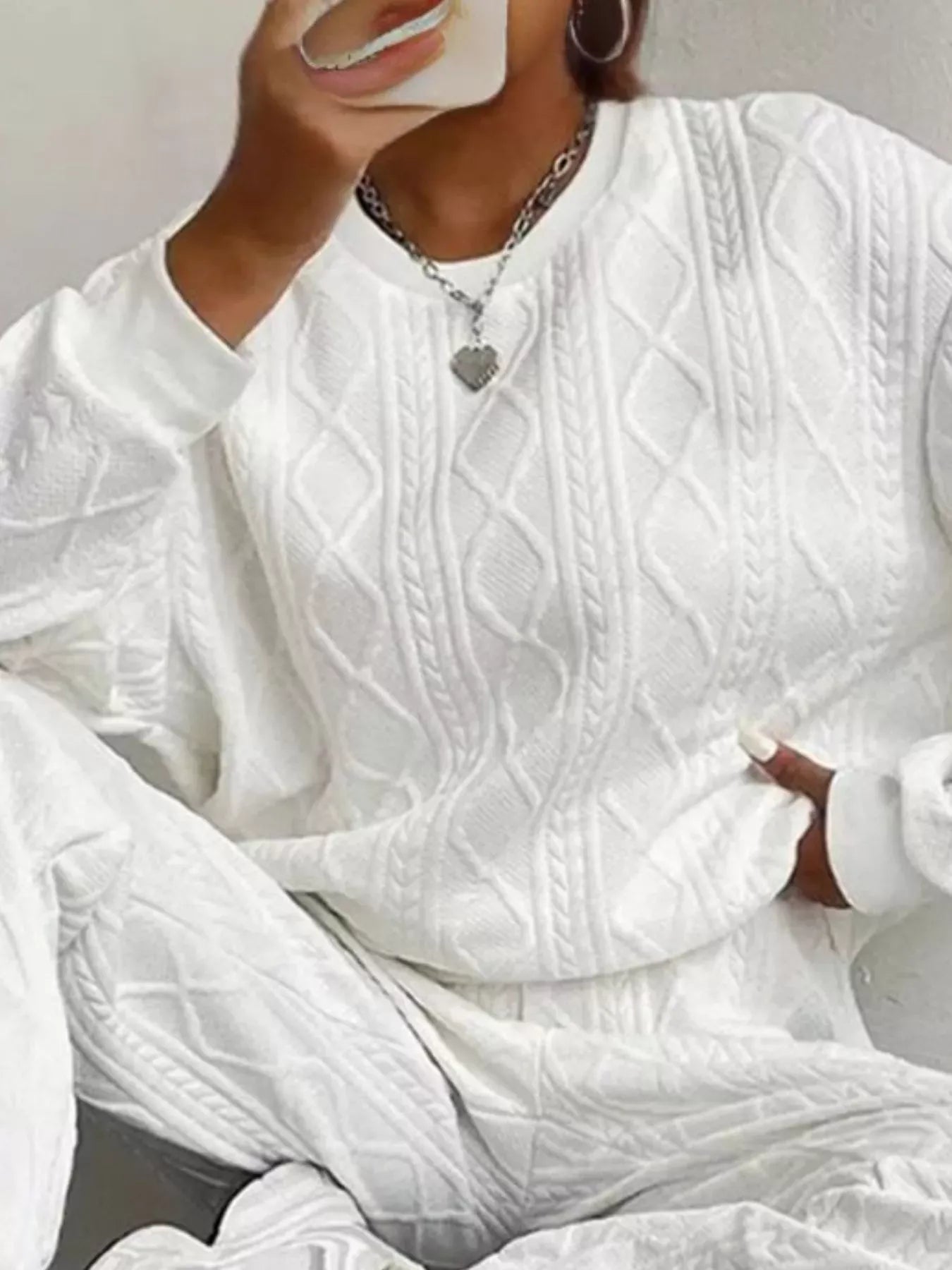 Texture Round Neck Top and Pants Set The Nichole Collection