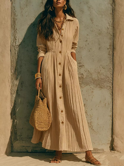 Textured Button Down Long Sleeve Maxi Dress The Nichole Collection - Official Site