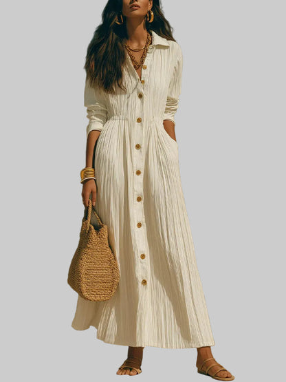Textured Button Down Long Sleeve Maxi Dress The Nichole Collection - Official Site