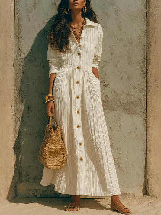 Textured Button Down Long Sleeve Maxi Dress White / S The Nichole Collection - Official Site
