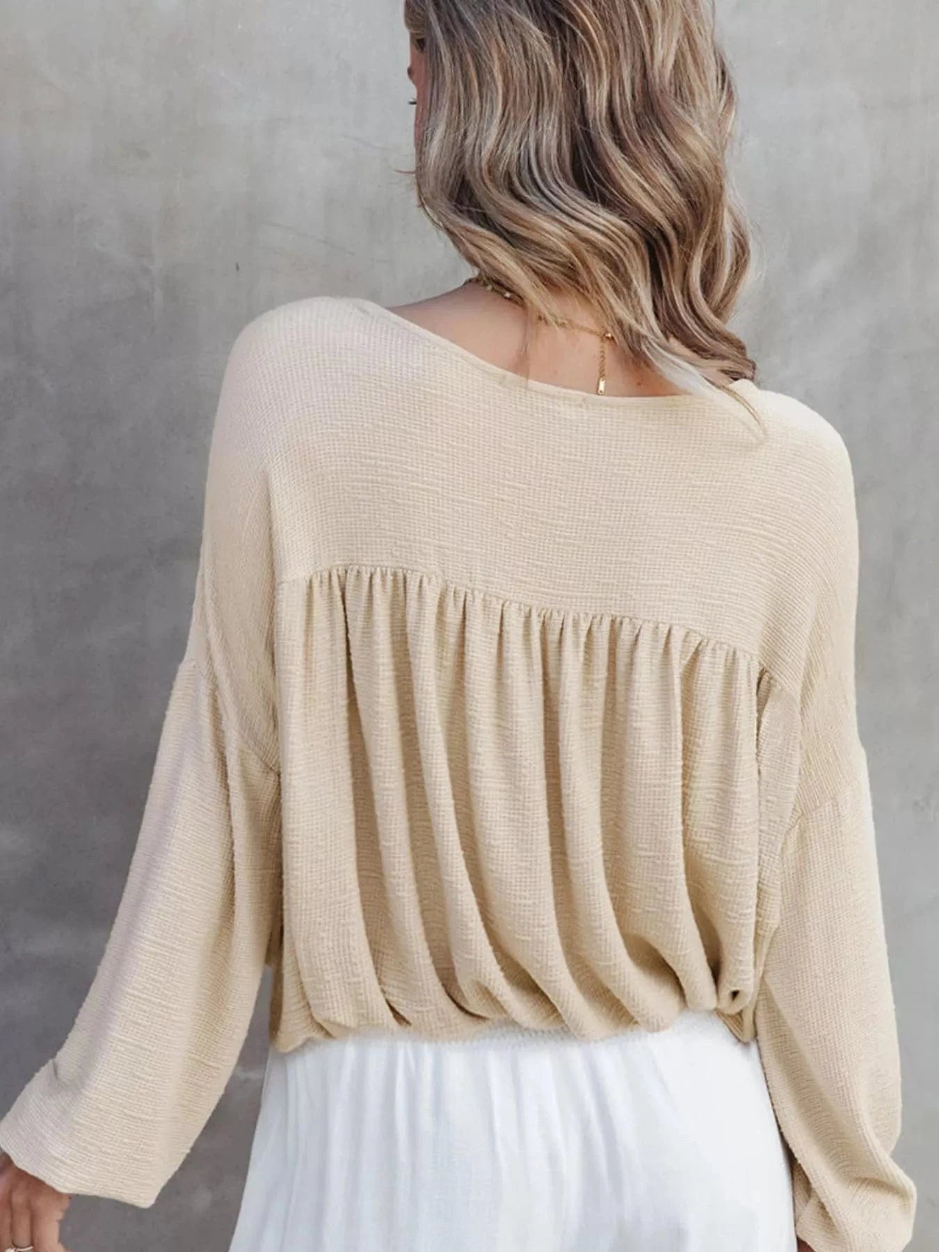 Textured Drop Shoulder Long Sleeve Top Trendsi