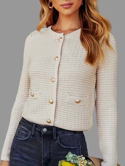 Textured Knit Button Cardigan Apricot / S The Nichole Collection