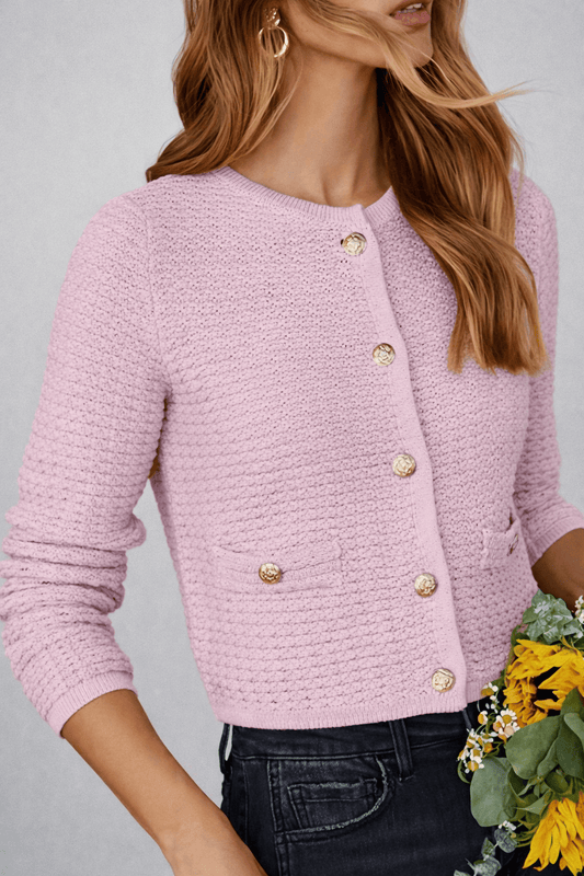 Textured Knit Button Cardigan Violet / S The Nichole Collection
