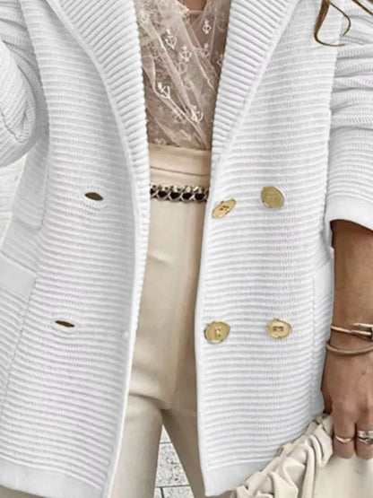 Textured Knit Double-Breasted Blazer - Apricot / S