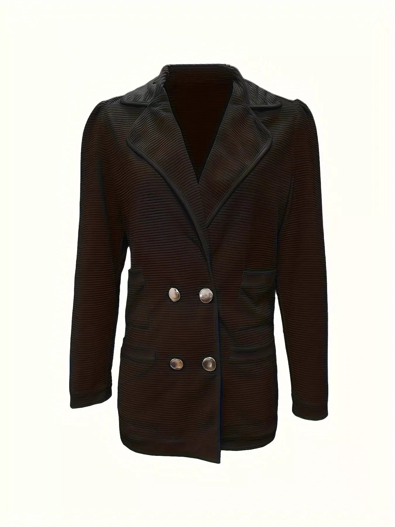 Textured Knit Double-Breasted Blazer - Apricot / S