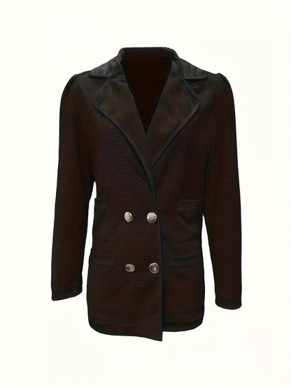 Textured Knit Double-Breasted Blazer - Apricot / S