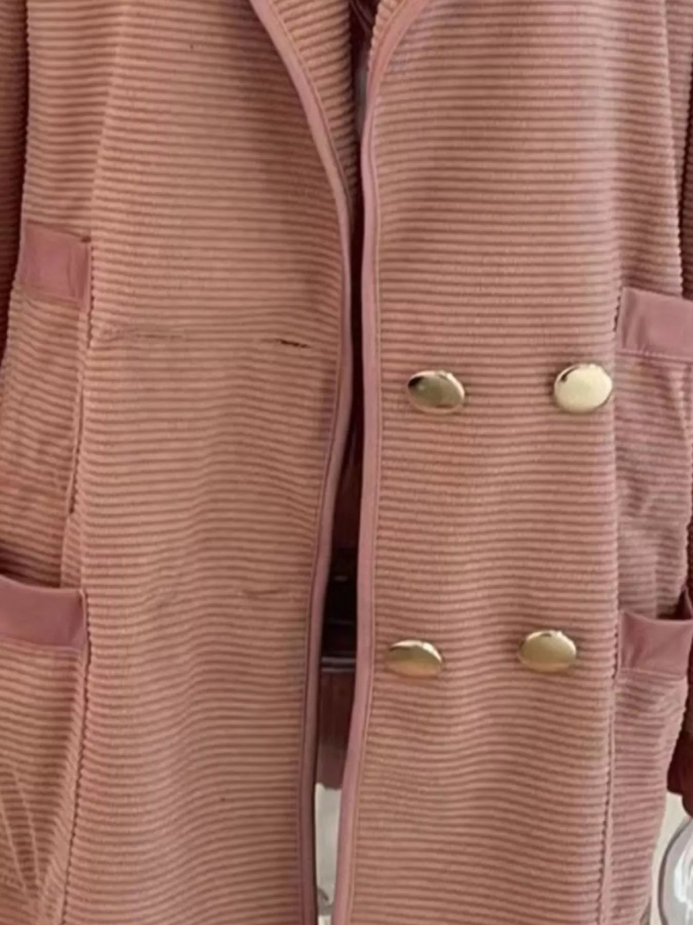 Textured Knit Double-Breasted Blazer - Apricot / S