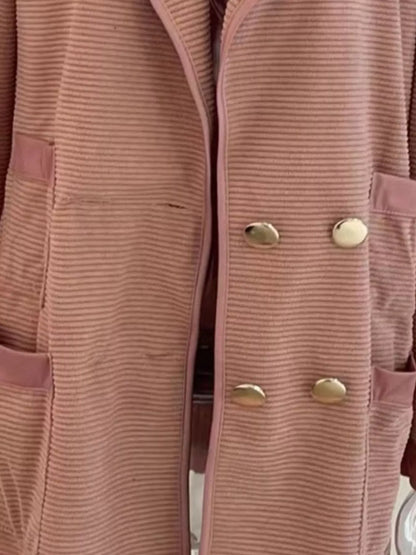 Textured Knit Double-Breasted Blazer - Apricot / S