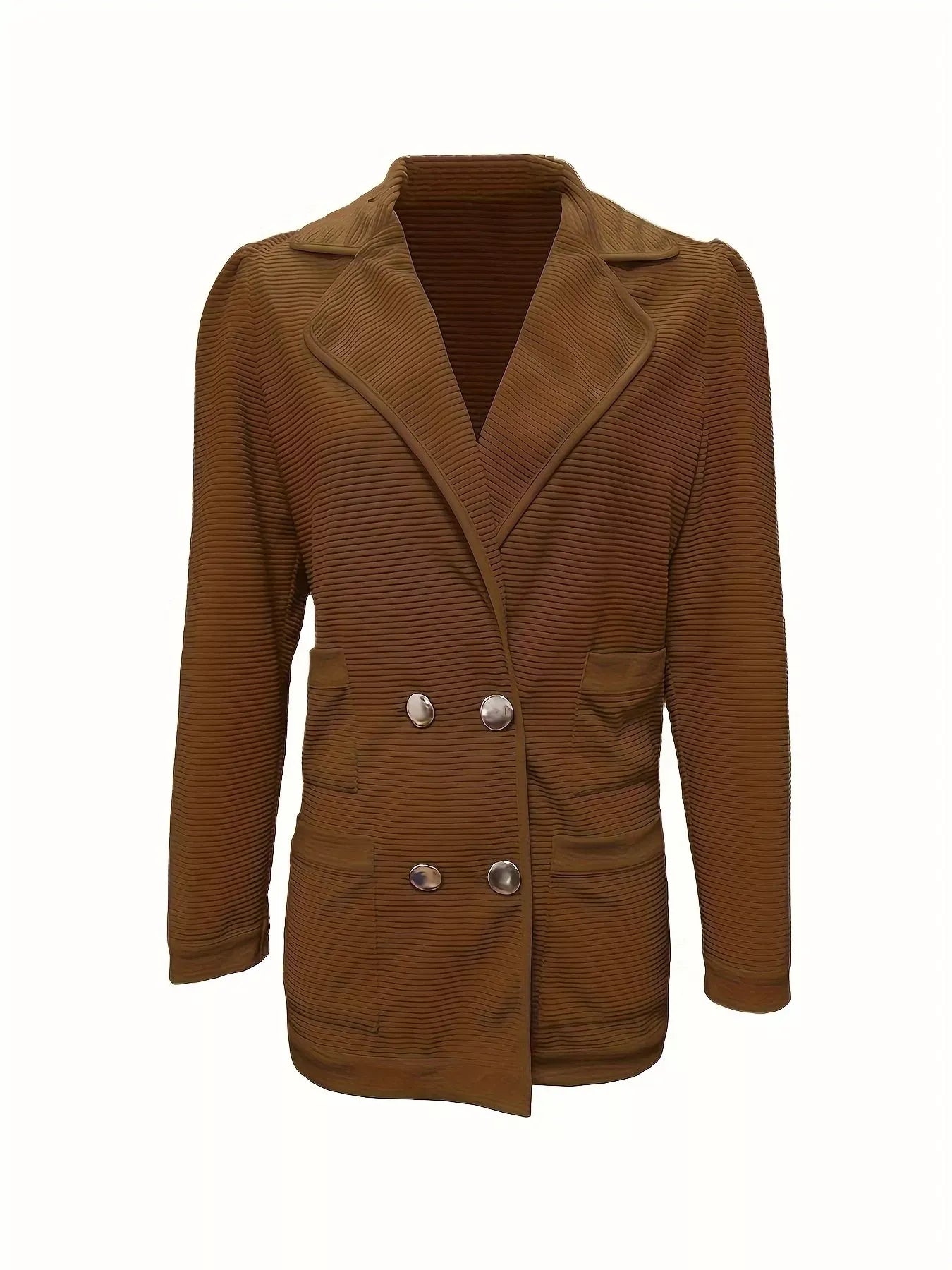 Textured Knit Double-Breasted Blazer - Apricot / S