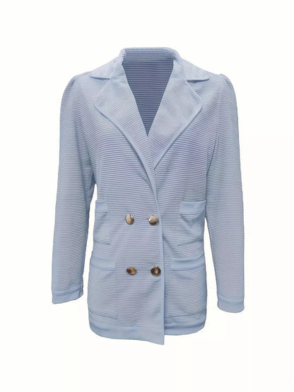 Textured Knit Double-Breasted Blazer - Apricot / S